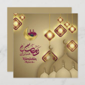 Ramadan Mubarak Crescent Mosque Paars Gold Feestdagenkaart (Voorkant / Achterkant)