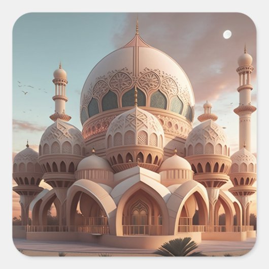 Ramadan Mubarak Flat Vakantie Kaart Vierkante Sticker (Voorkant)