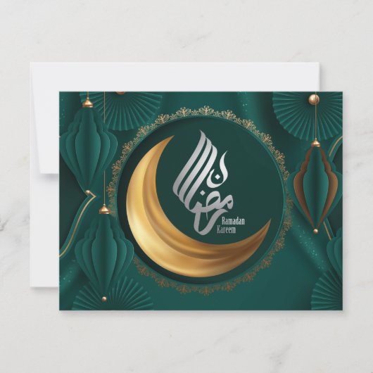 Ramadan Mubarak Gold Crescent Arabisch Calligrafie Feestdagenkaart (Voorkant)