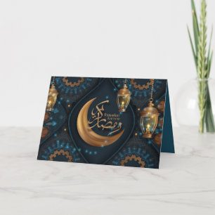 Ramadan Mubarak Gold Crescent Arabisch Pattern Blu Feestdagen Kaart