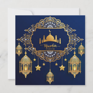 Ramadan Mubarak Gold Mosque Islamic Lantern Blue Feestdagenkaart