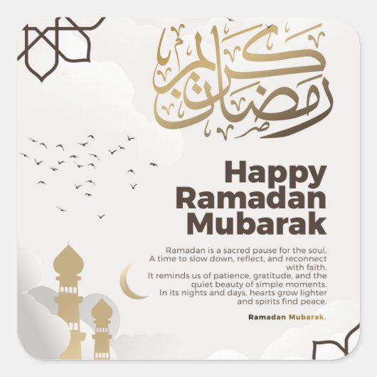Ramadan Mubarak Golden Calligraphy Art Vierkante Sticker (Voorkant)