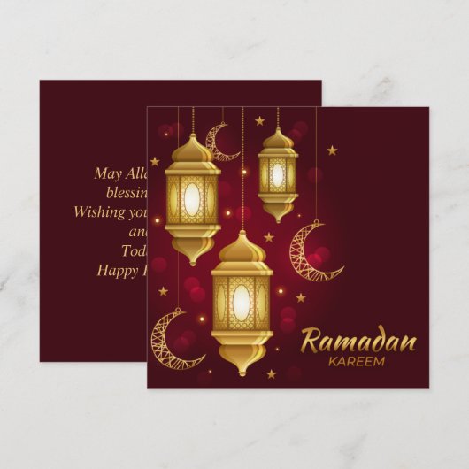 Ramadan Mubarak Golden Cresent Islamic Lantern Red Feestdagenkaart (Voorkant / Achterkant)