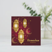 Ramadan Mubarak Golden Cresent Islamic Lantern Red Feestdagenkaart (Staand voorkant)