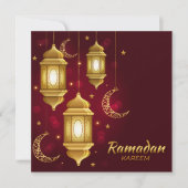 Ramadan Mubarak Golden Cresent Islamic Lantern Red Feestdagenkaart (Voorkant)