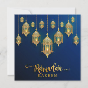 Ramadan Mubarak Golden Islamic Lantern Blue Feestdagenkaart