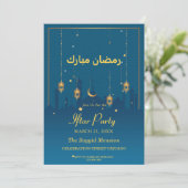 Ramadan Mubarak Islamitische Lantaarn Blauwe Iftar Kaart (Staand voorkant)