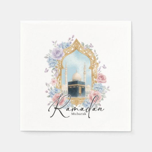 Ramadan Mubarak Kaaba Bloem Islamitisch Feest Deco Servet (Voorkant)