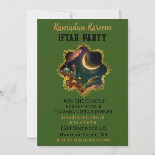 RAMADAN MUBARAK KAREEM 2024 Iftar Party Kaart (Voorkant)