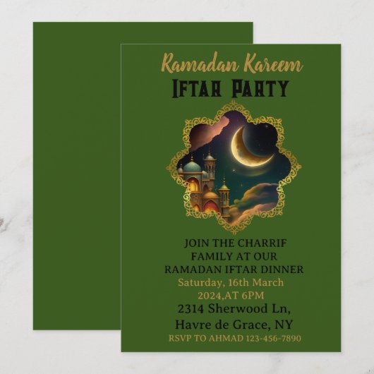 RAMADAN MUBARAK KAREEM 2024 Iftar Party Kaart (Voorkant / Achterkant)
