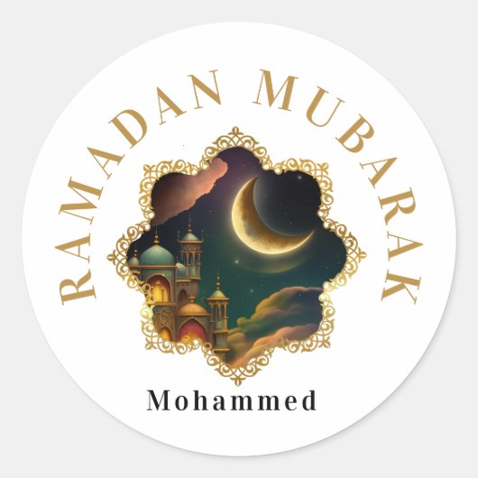 RAMADAN MUBARAK KAREEM 2024 RONDE STICKER (Voorkant)