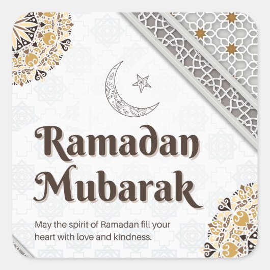Ramadan Mubarak Mandala Crescent Art Vierkante Sticker (Voorkant)