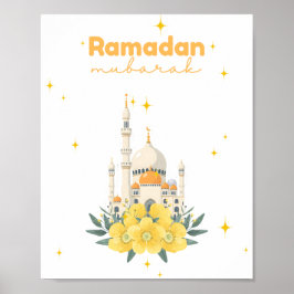 Ramadan Mubarak Moskee Gele Bloemen Muurprint Poster