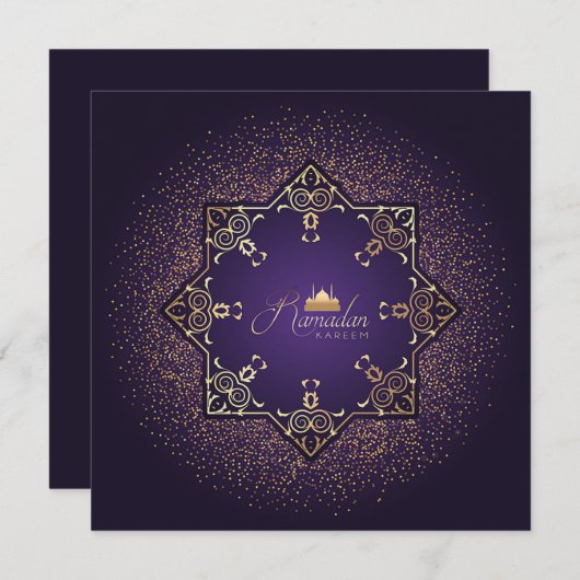 Ramadan Mubarak-moskee Paars en Goud Feestdagenkaart (Voorkant / Achterkant)