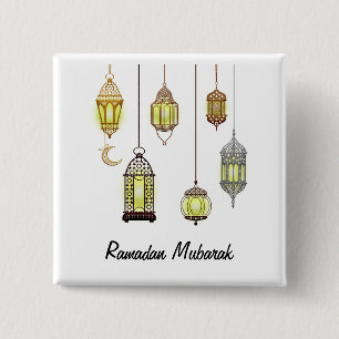 Ramadan Mubarak Moslim Vasten Ramadan Lantaarns Vierkante Button 5,1 Cm