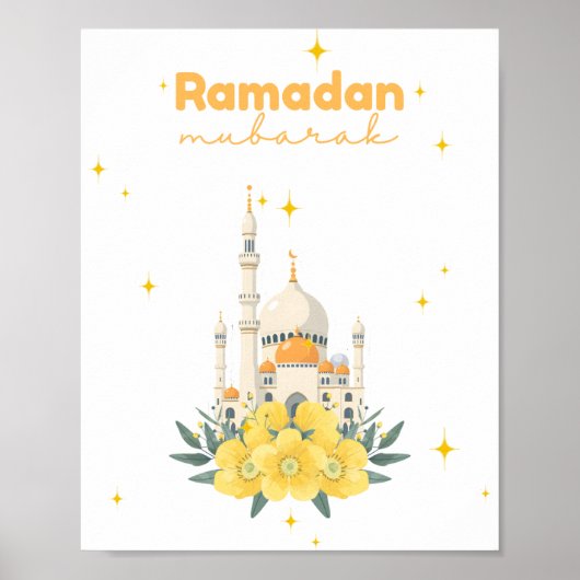 Ramadan Mubarak Mosque Yellow Flowers Wall Print  (Voorkant)