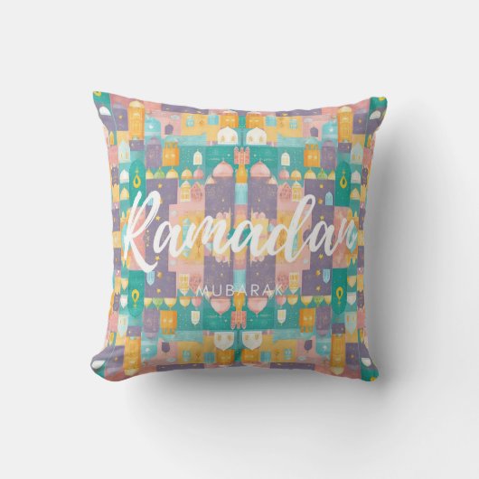 Ramadan Mubarak Pastel Kleuren Kussen (Voorkant)