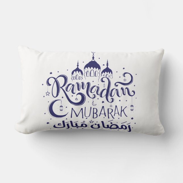 Ramadan Mubarak Pillow BLueNight MoonLight Pillow Kussen (Voorkant)