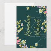 Ramadan mubark green en bloemkaart feestdagenkaart (Voorkant / Achterkant)