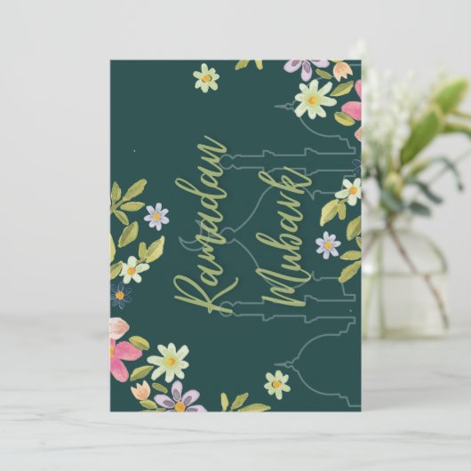 Ramadan mubark green en bloemkaart feestdagenkaart (Staand voorkant)