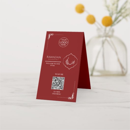 Ramadan QR Code Table Tent Card | Red Iftar Menu S (Voorkant)