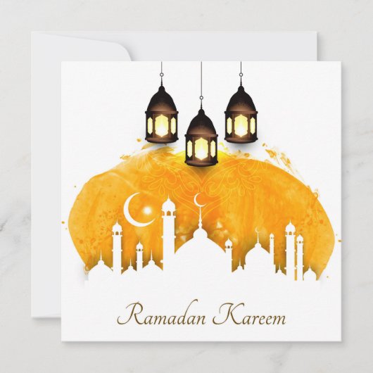 Ramadan Waterverf Crescent , star , lantern Feestdagenkaart (Voorkant)