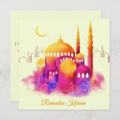 Ramadan Waterverf Gold Mosque Crescent Feestdagenkaart (Voorkant / Achterkant)