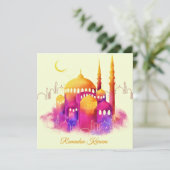 Ramadan Waterverf Gold Mosque Crescent Feestdagenkaart (Staand voorkant)