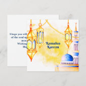 Ramadan Waterverf moskee, ster en lantaarns Feestdagenkaart (Voorkant / Achterkant)