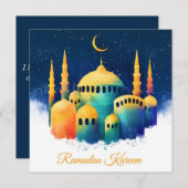 Ramadan Waterverf Mosque Crescent Feestdagenkaart (Voorkant / Achterkant)