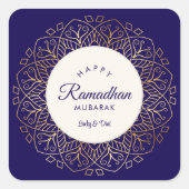 Ramadhan Mubarak Marine en Gouden Mandala Vierkante Sticker (Voorkant)