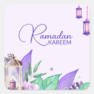 Ramazan   Ramadan Kareem Waterverf Lantaarn Vierkante Sticker