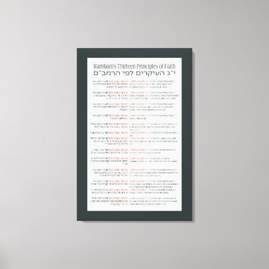 Rambam's 13 principes van Joodse Faith Dark Grey Canvas Afdruk (Voorkant)