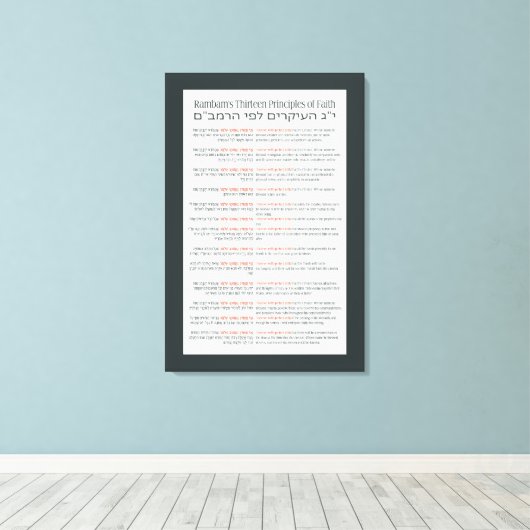 Rambam's 13 principes van Joodse Faith Dark Grey Canvas Afdruk (Insitu (Houten vloer))