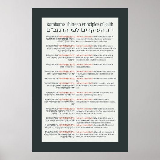 Rambam's 13 principes van Joodse Faith Dark Grey Poster (Voorkant)