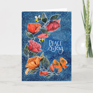 Rambling Roos Blue Peace and Joy Card Feestdagen Kaart