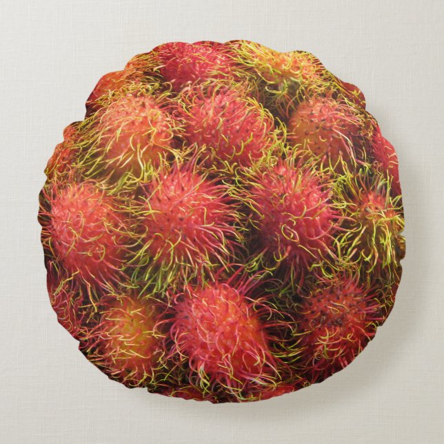 Rambutan Tropical Fruit Rond Kussen (Voorkant)