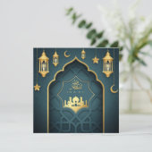 Ramdan Mubarak Gold Crescent Star Islamic Lantern Feestdagenkaart (Staand voorkant)