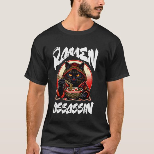Ramen Assassin Black Cat Funny Japanese Ramen Nood T-shirt (Voorkant)