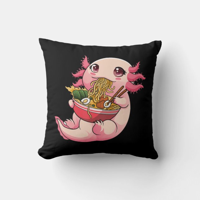 Ramen Axolotl Kawaii Anime Japans T-shirt voor voe Kussen (Voorkant)