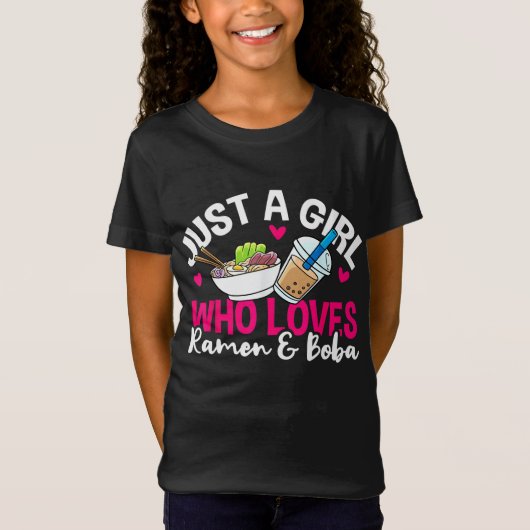 Ramen Boba Bubble Tea Kawaii Anime Girl T-shirt (Voorkant)