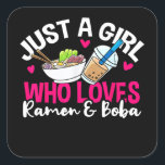 Ramen Boba Bubble Tea Kawaii Anime Girl Vierkante Sticker<br><div class="desc">Ramen Boba Bubble Tea Kawaii Anime Girl</div>