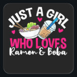 Ramen Boba Bubble Tea Kawaii Anime Girl Vierkante Sticker<br><div class="desc">Ramen Boba Bubble Tea Kawaii Anime Girl</div>