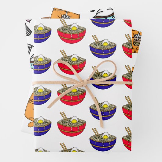Ramen, Boba Tea en Coffee Birthday Inpakpapier Vel (In situ)