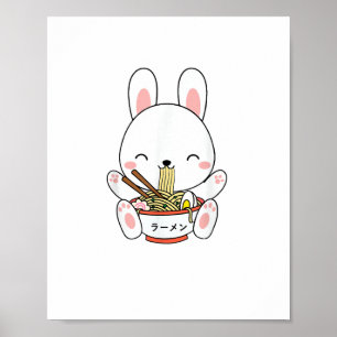 Ramen Bunny Bowl voor Kawaii Ramen Noodle Soup Lov Poster