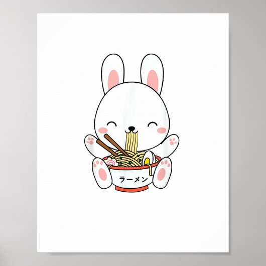 Ramen Bunny Bowl voor Kawaii Ramen Noodle Soup Lov Poster (Voorkant)