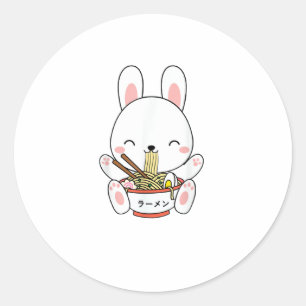 Ramen Bunny Bowl voor Kawaii Ramen Noodle Soup Lov Ronde Sticker