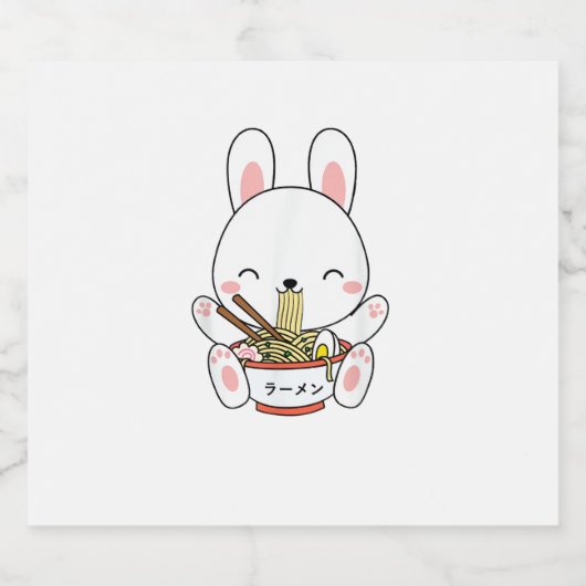 Ramen Bunny Bowl voor Kawaii Ramen Noodle Soup Lov Sparkling Wijnetiket (Enkel label)