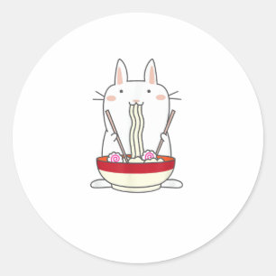 Ramen Bunny Japanese Noodles Kawaii Rabbit T-shirt Ronde Sticker