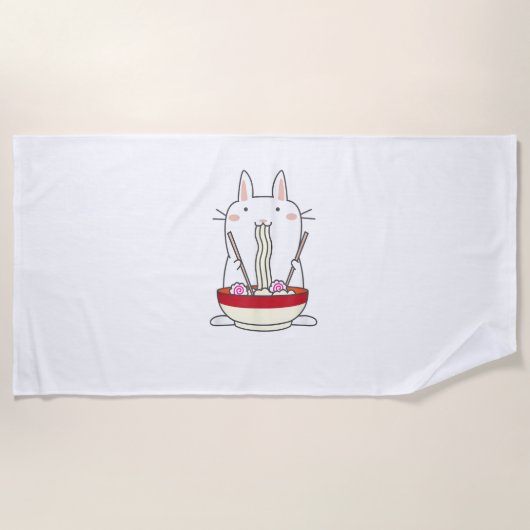 Ramen Bunny Japanese Noodles Kawaii Rabbit T-shirt Strandlaken (Voorkant)